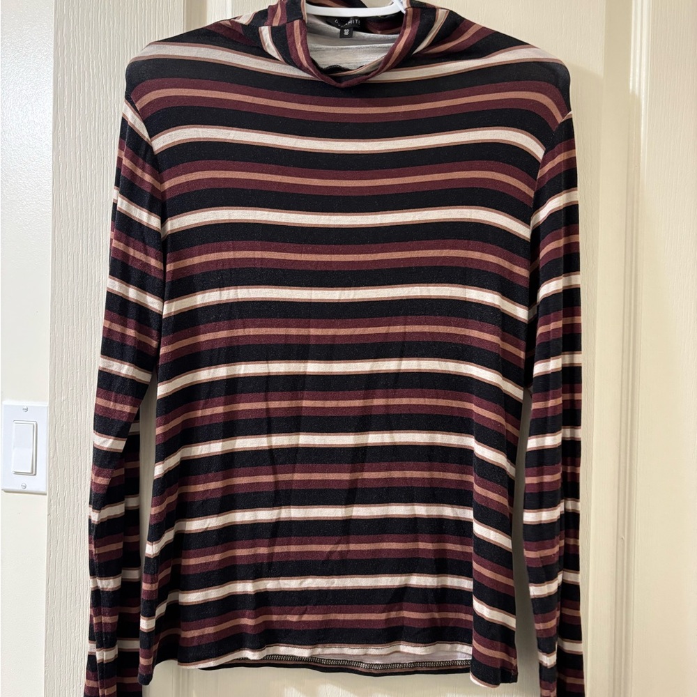 Dynamite Striped Long Sleeve Top - Burgundy and Cream